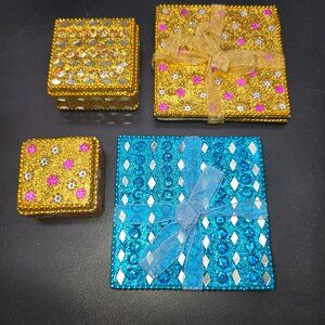 Handcrafted Indian Mirror Decorative Jewelry Trinket Boxes and Coasters DH1316
